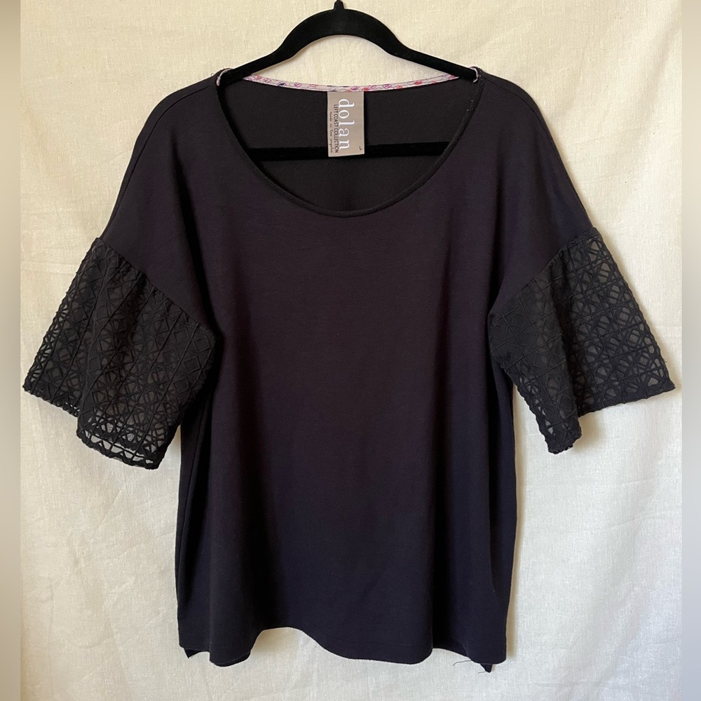 Anthropologie Dolan black knit top with sheer lantern sleeves - size L